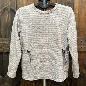 T‎ by Talbots Ribbed Sweater M Heathered Grey Drawstring Cinch Waist Athleisure